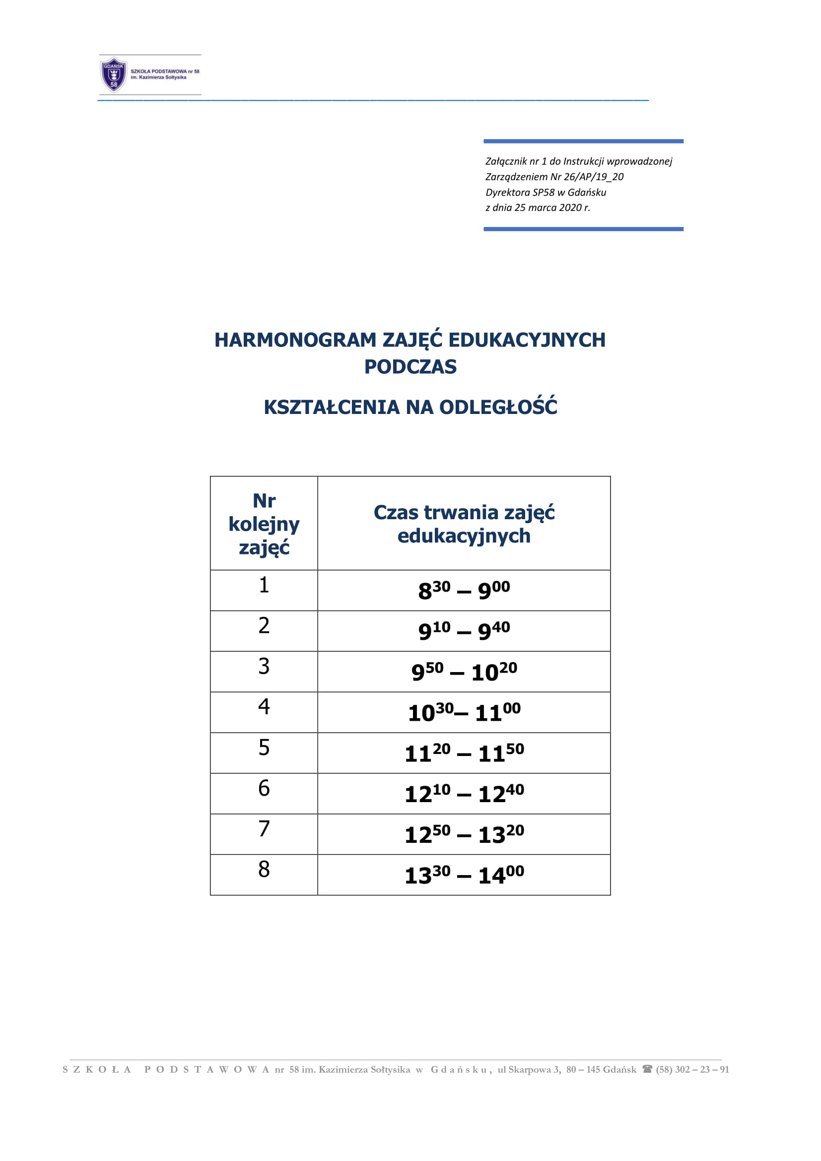 harmonogram zajęć edukacyjnych